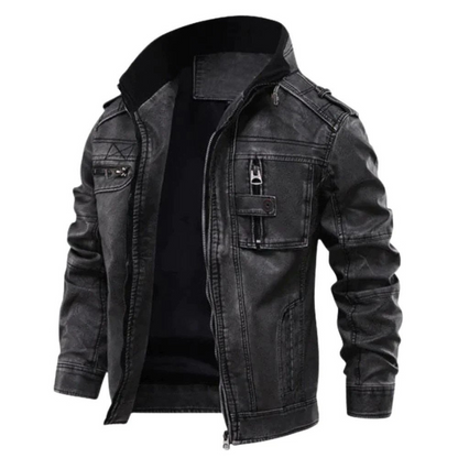 Lederjacke Bikerstyle Schwarz Ledermantel - BerlinGlamour