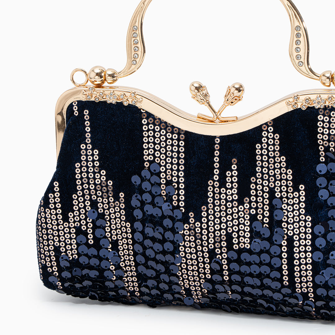 Elegante Abendtasche Navyblau mit Pailletten