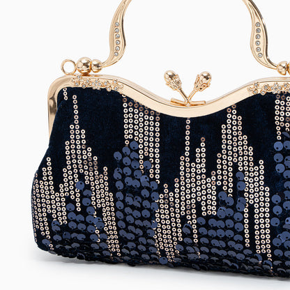 Elegante Abendtasche Navyblau mit Pailletten