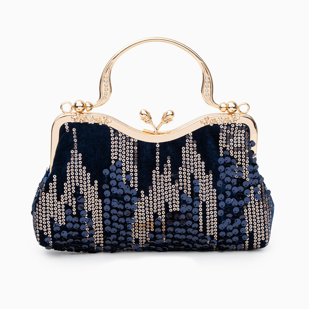 Elegante Abendtasche Navyblau mit Pailletten - BerlinGlamour