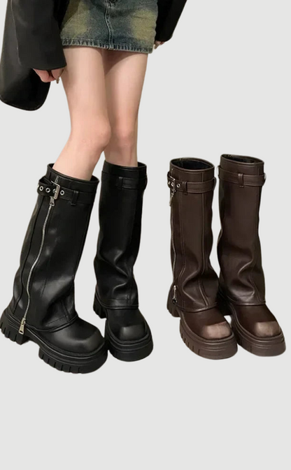 Plateau Stiefel Kniehoch Damen Schuhe