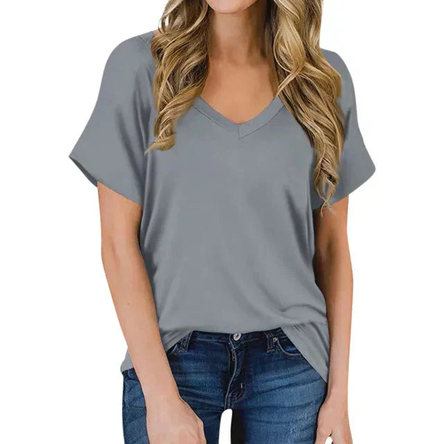 Damen V-Ausschnitt T-Shirt Trendy Leicht