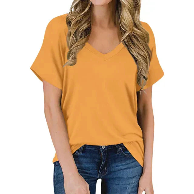Damen V-Ausschnitt T-Shirt Trendy Leicht