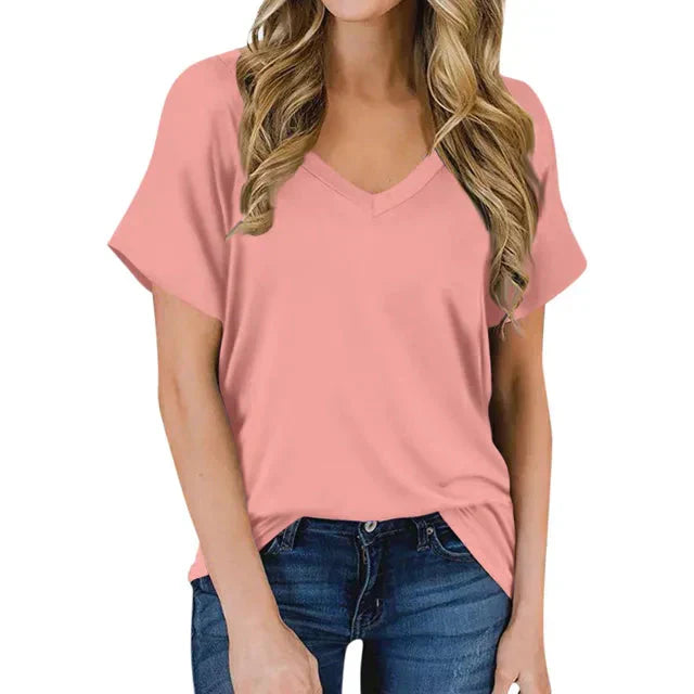 Damen V-Ausschnitt T-Shirt Trendy Leicht