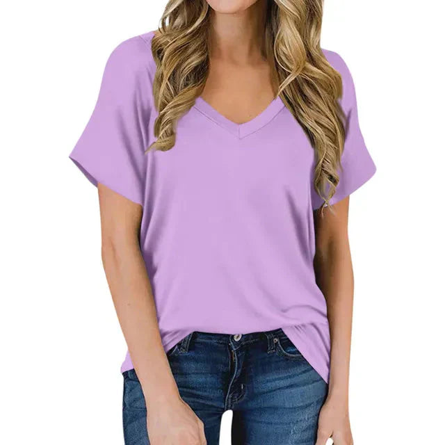 Damen V-Ausschnitt T-Shirt Trendy Leicht