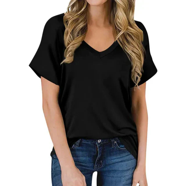 Damen V-Ausschnitt T-Shirt Trendy Leicht - BerlinGlamour