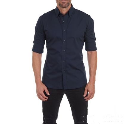 Anzughemd - Reißverschluss - Umlegekragen - Hemd mit Knopfleiste - Herrenhemden-Marineblau-S-Chaps Herrenmode