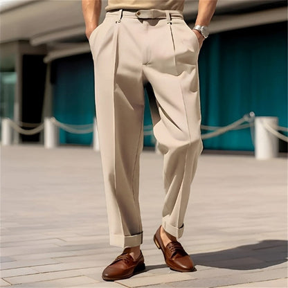 Herren Anzughose Geradbein Plissee Business Hosen - BerlinGlamour