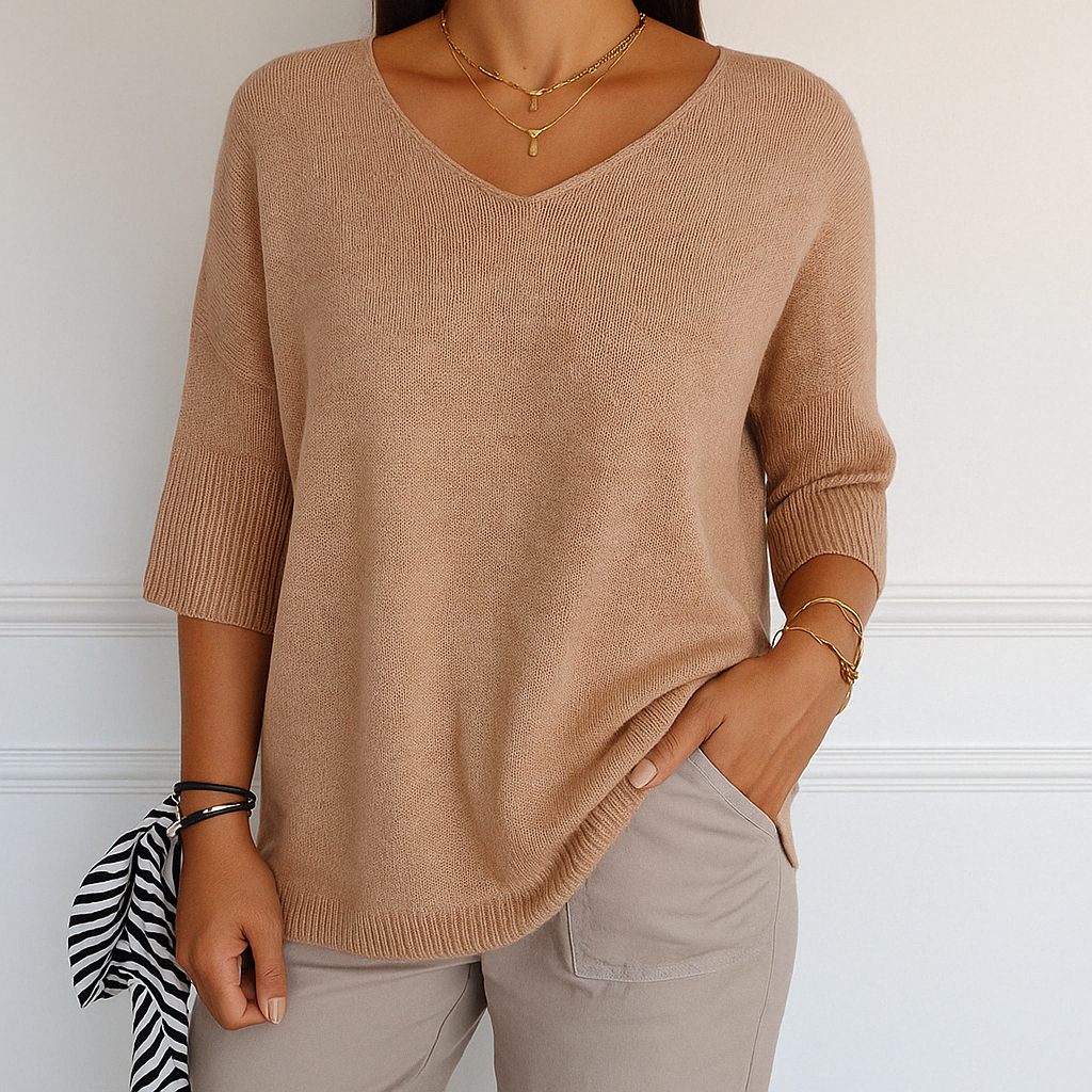 Damen Pullover V-Ausschnitt Kurzarm Sommer
