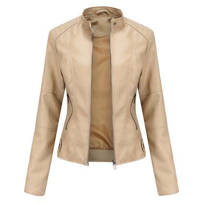 Leder Bikerjacke Damen Reißverschluss Vorne Schwarz