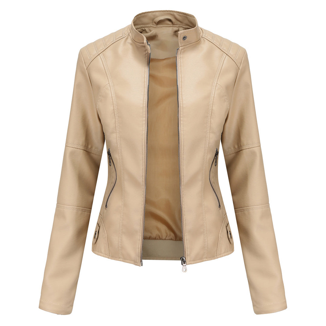 Lederjacke Damen Bikerjacke Kunstleder Schwarz Reißverschluss