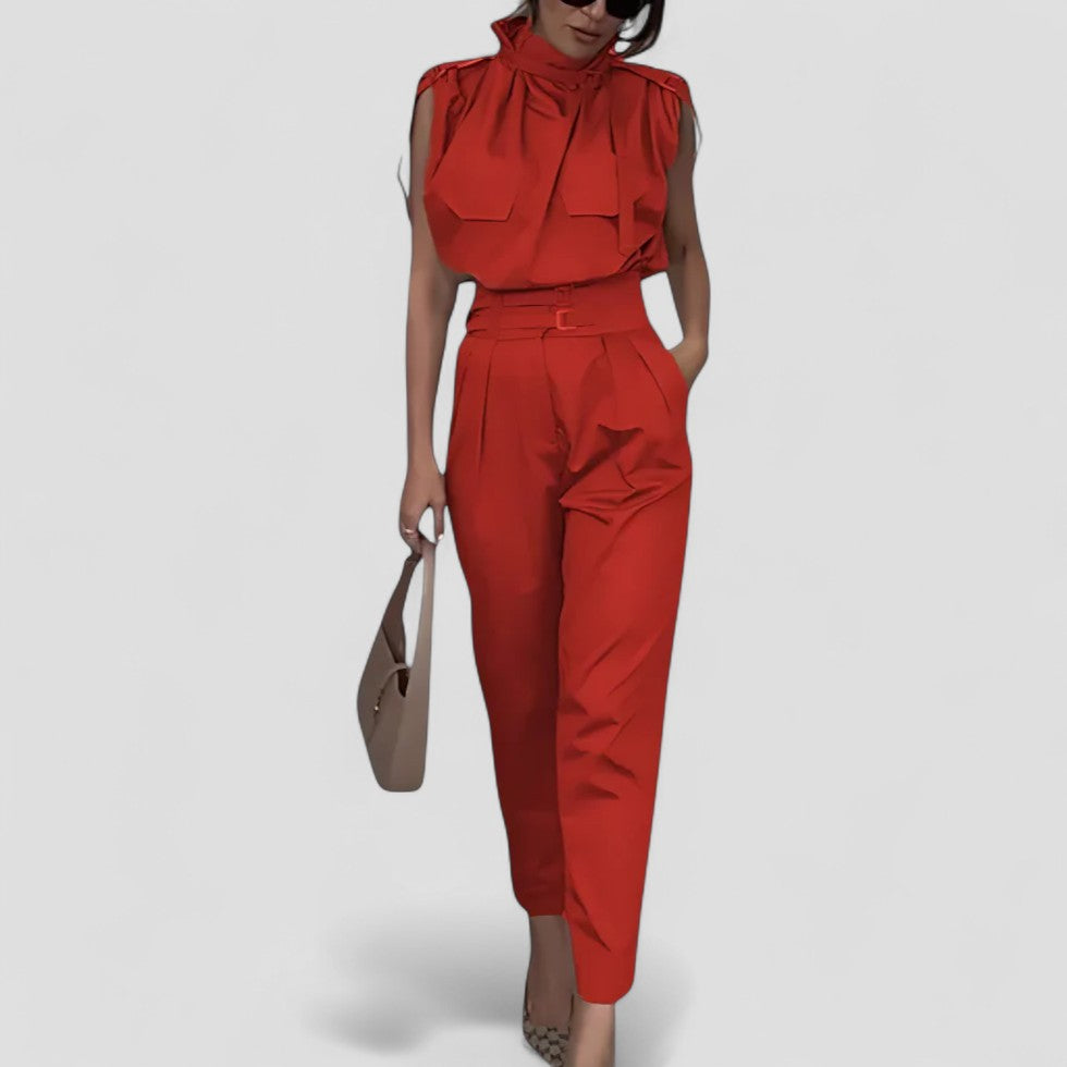 Ärmelloser Jumpsuit mit Gürtel und Taschen für Damen 5