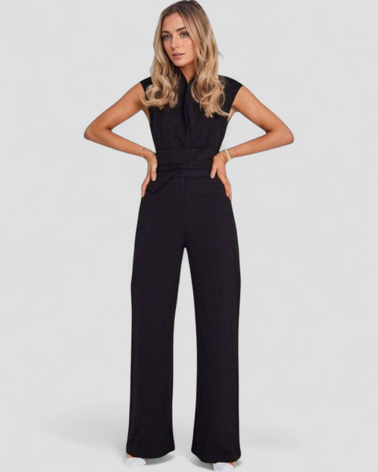 Ärmelloser Jumpsuit mit weitem Bein und Taillengürtel 0