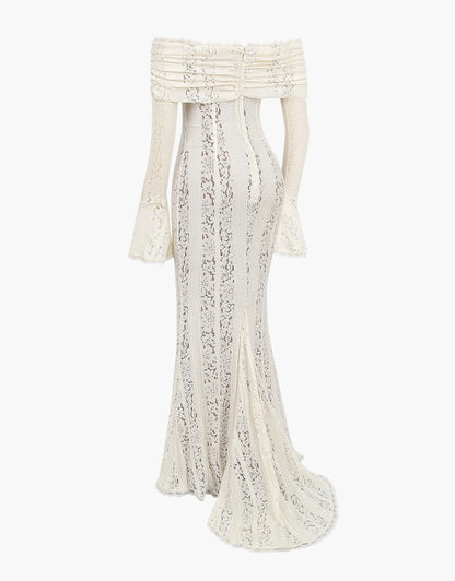 Abendkleid Damen Langärmlig Carmen Ausschnitt Elegant