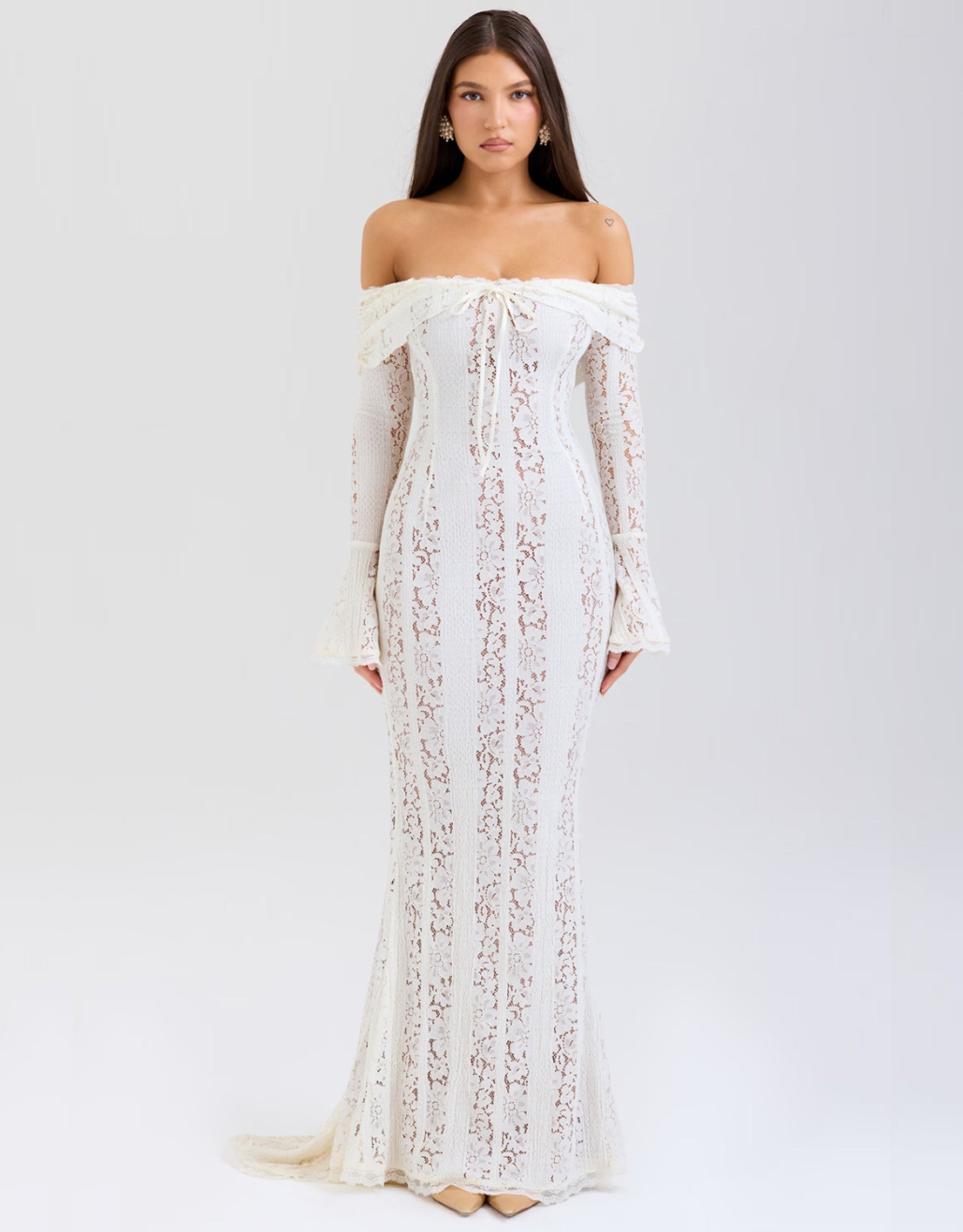 Abendkleid Damen Langärmlig Carmen Ausschnitt Elegant - BerlinGlamour