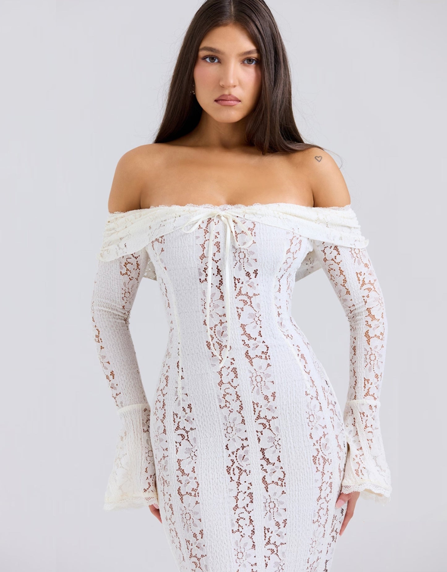 Abendkleid Damen Langärmlig Carmen Ausschnitt Elegant