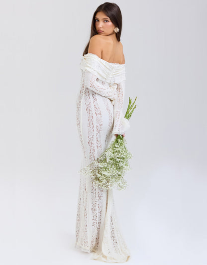 Abendkleid Damen Langärmlig Carmen Ausschnitt Elegant