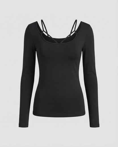 Damen Langarmshirt Blumenmuster Slim Fit Schnürung