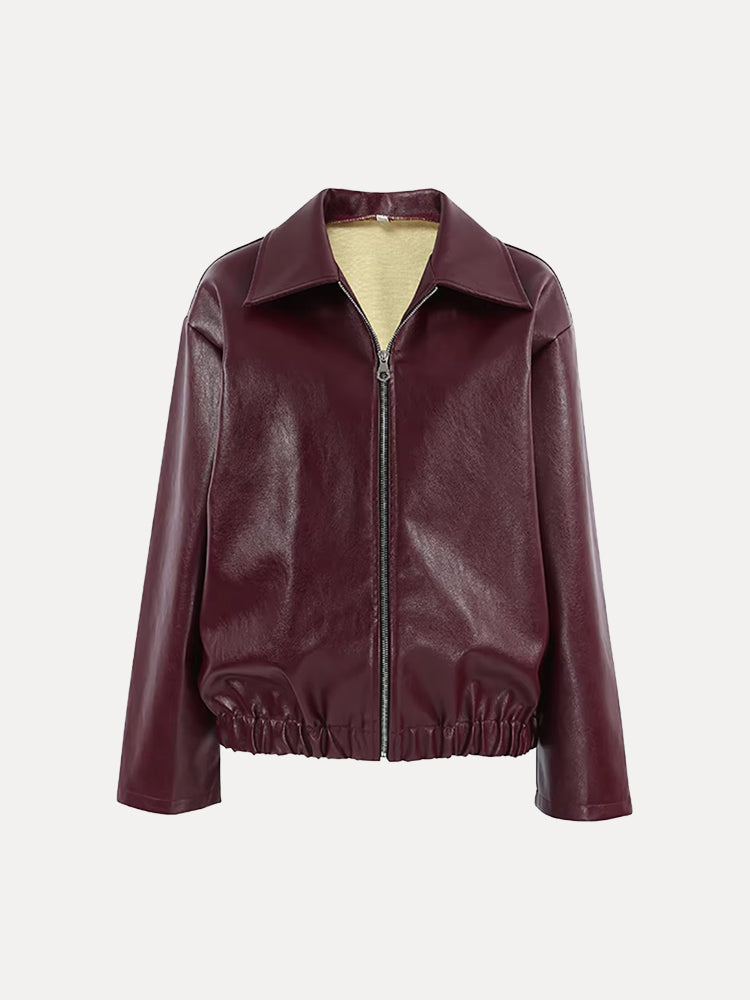 Lederjacke Damen Kunstleder Schwarz Modern