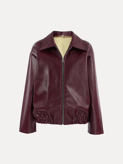 Lederjacke Damen Kunstleder Schwarz Modern