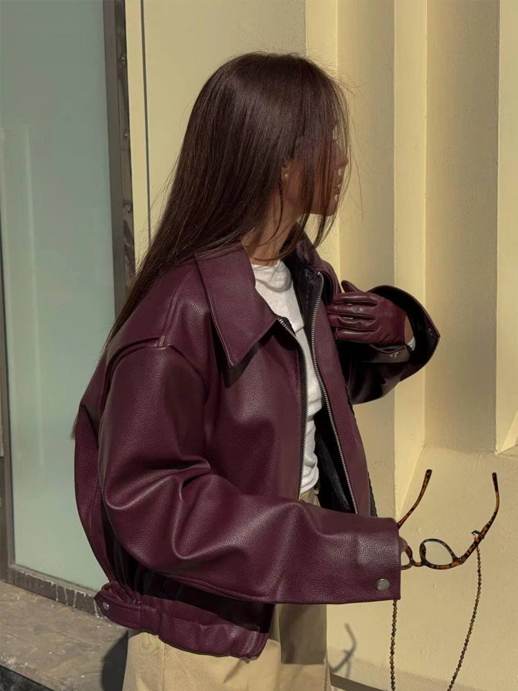 Lederjacke Damen Kunstleder Schwarz Modern
