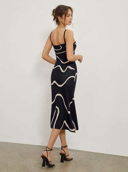 Kleid Damen Midikleid Figurschmeichelnd Abstrakt