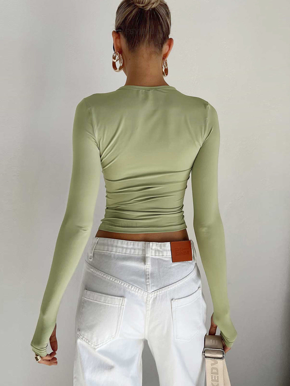 Damen Crop Top Langarm Sommer Oberteil
