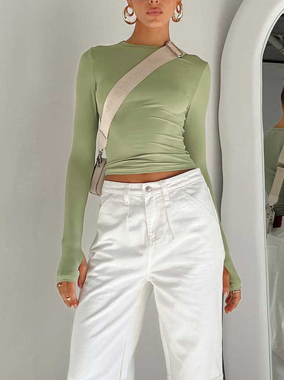 Damen Crop Top Langarm Sommer Oberteil