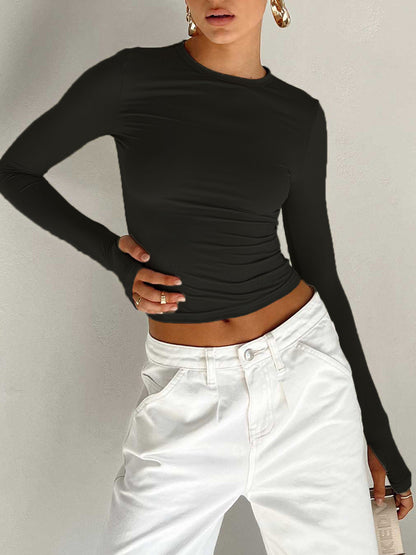 Damen Crop Top Langarm Sommer Oberteil