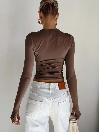 Damen Crop Top Langarm Sommer Oberteil