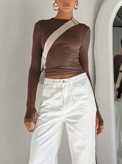 Damen Crop Top Langarm Sommer Oberteil
