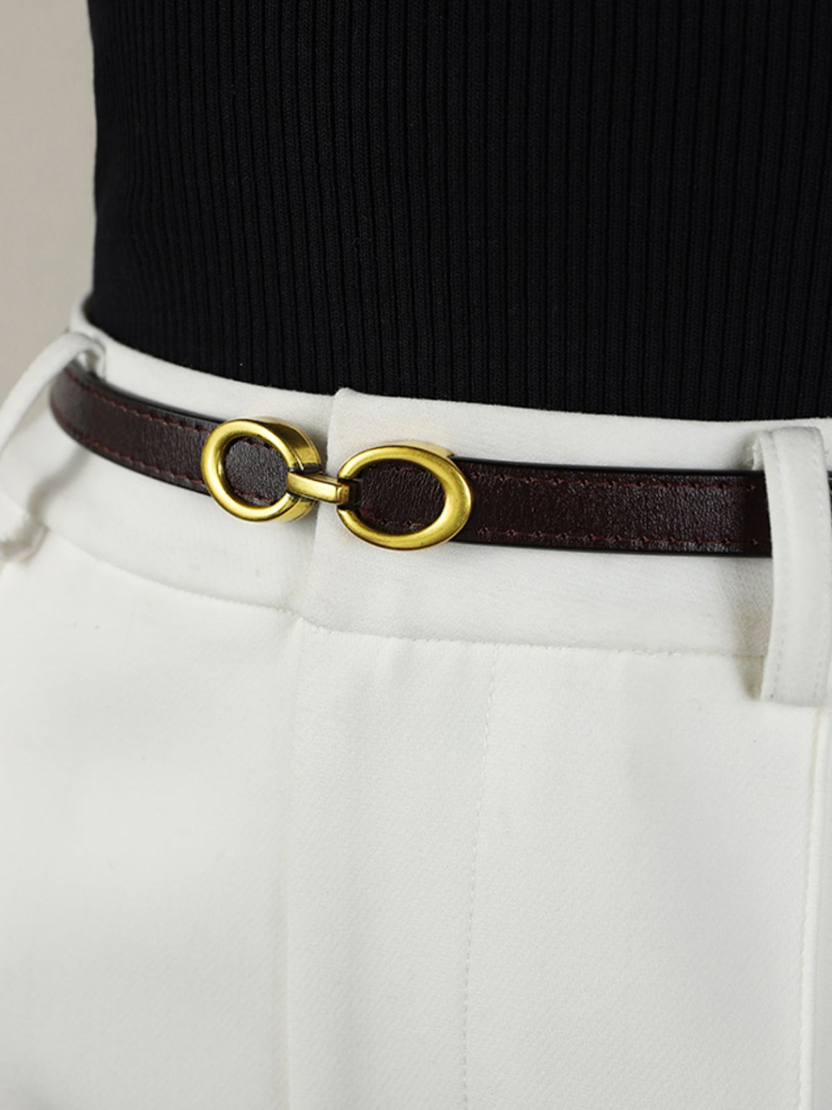 Schmaler Leder Gürtel Gold Schnalle Damen - BerlinGlamour