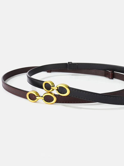 Schmaler Leder Gürtel Gold Schnalle Damen