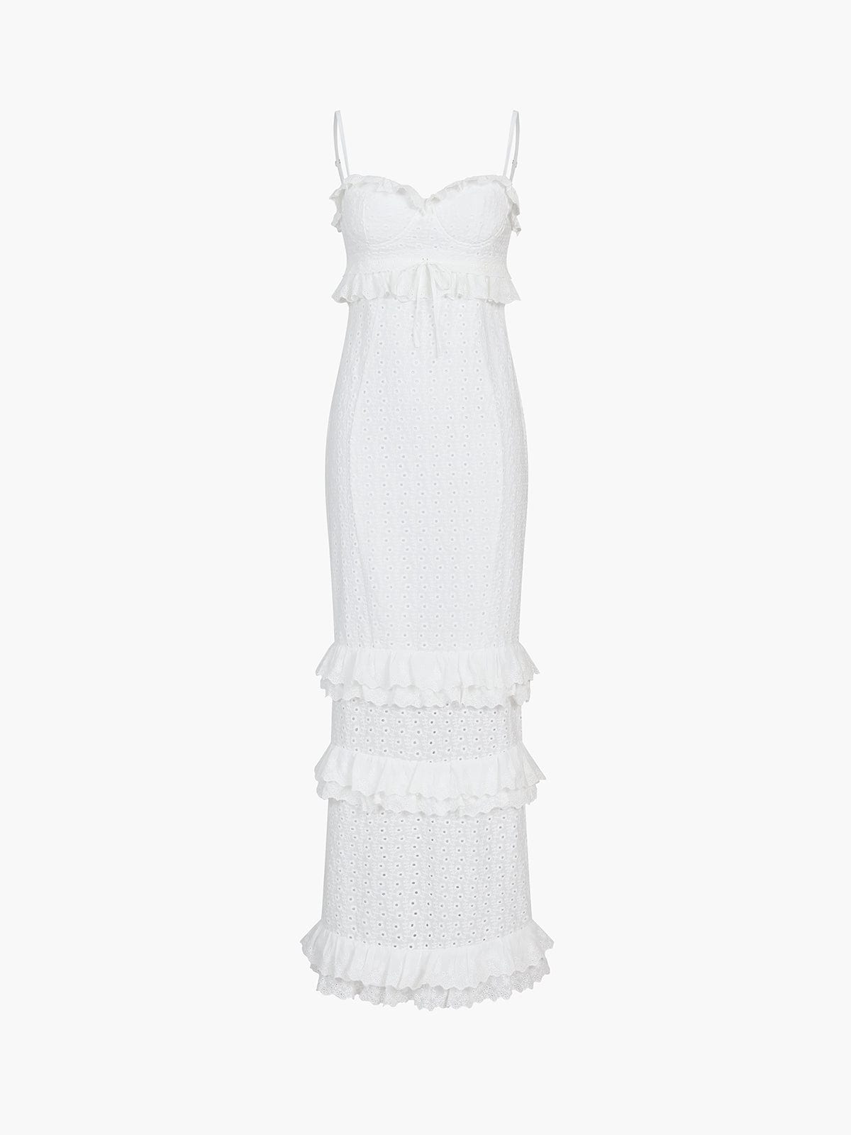 Weißes Spitzenkleid Rüschen romantisch Elegant