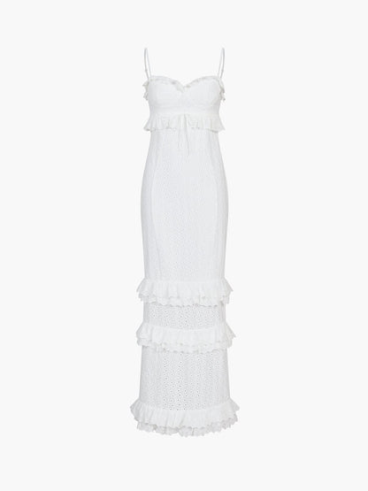 Weißes Spitzenkleid Rüschen romantisch Elegant
