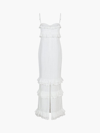 Weißes Spitzenkleid Rüschen romantisch Elegant