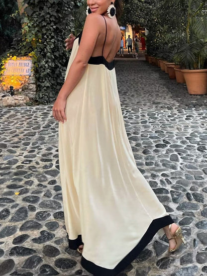 Langes V-Ausschnitt Maxi-Kleid mit Kontrastdetails Modern