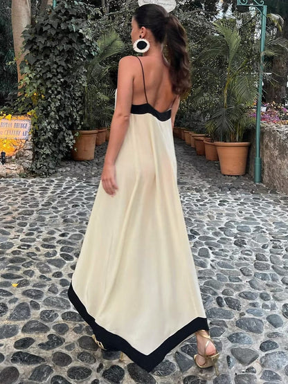 Langes V-Ausschnitt Maxi-Kleid mit Kontrastdetails Modern