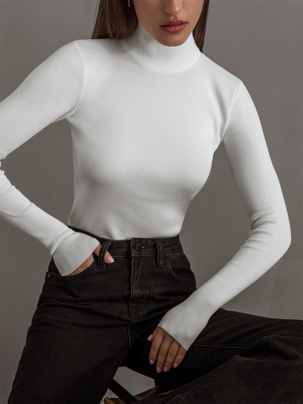 Damen Pullover Schlank Geschnitten Warm Winter