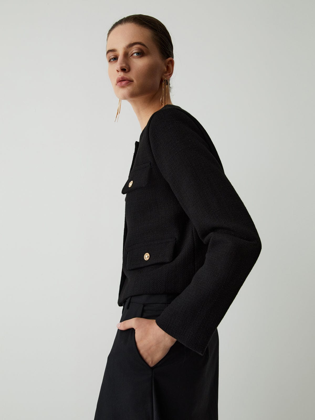 Damen Tweedjacke Klassisch mit Goldknöpfen Elegante