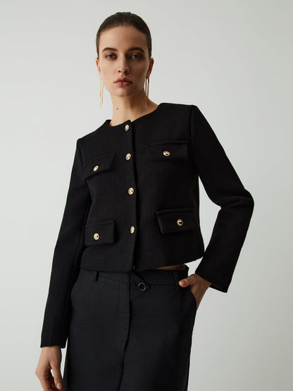 Damen Tweedjacke Klassisch mit Goldknöpfen Elegante