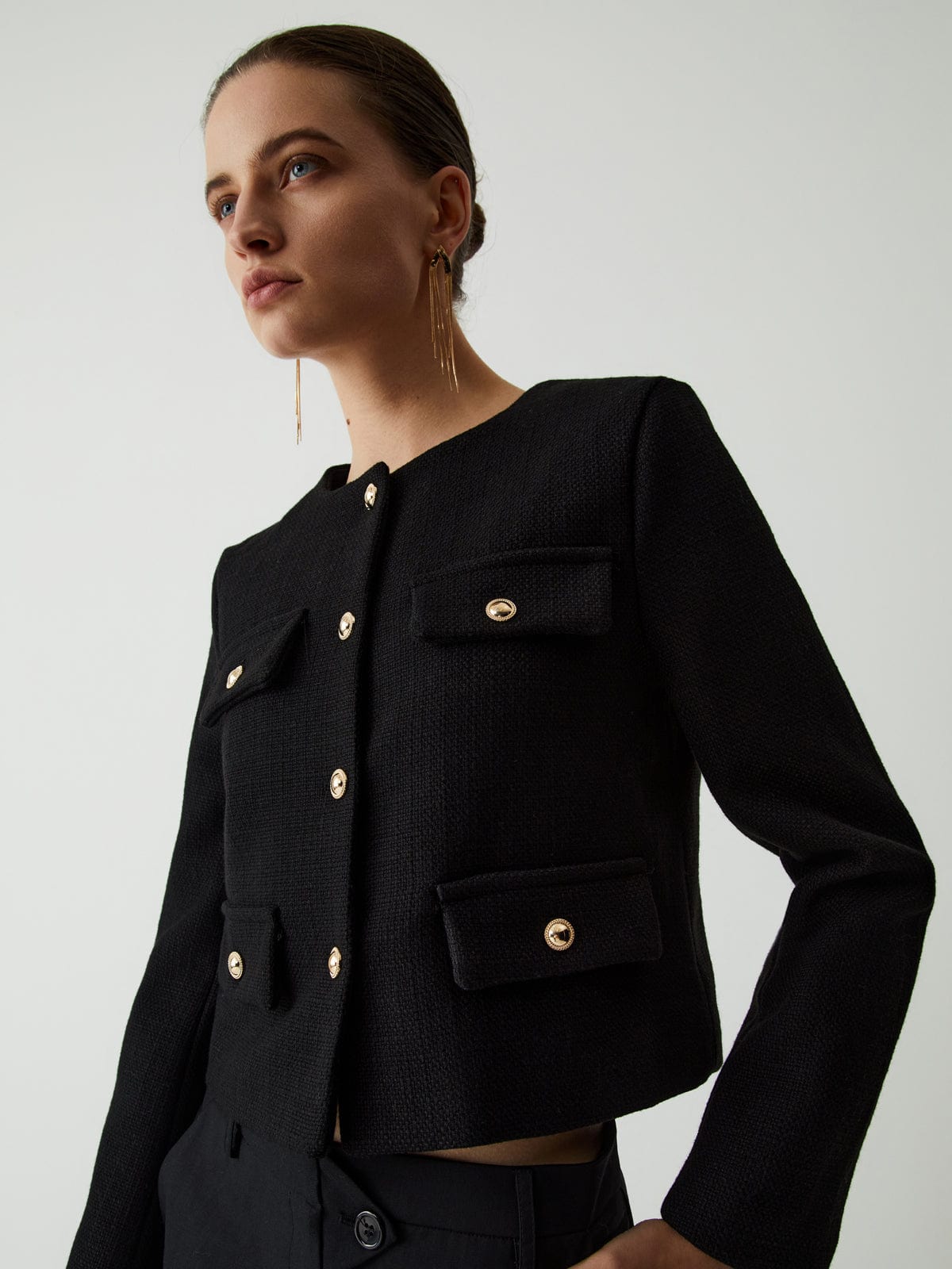 Damen Tweedjacke Klassisch mit Goldknöpfen Elegante - BerlinGlamour