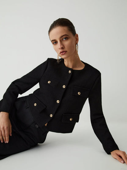 Damen Tweedjacke Klassisch mit Goldknöpfen Elegante
