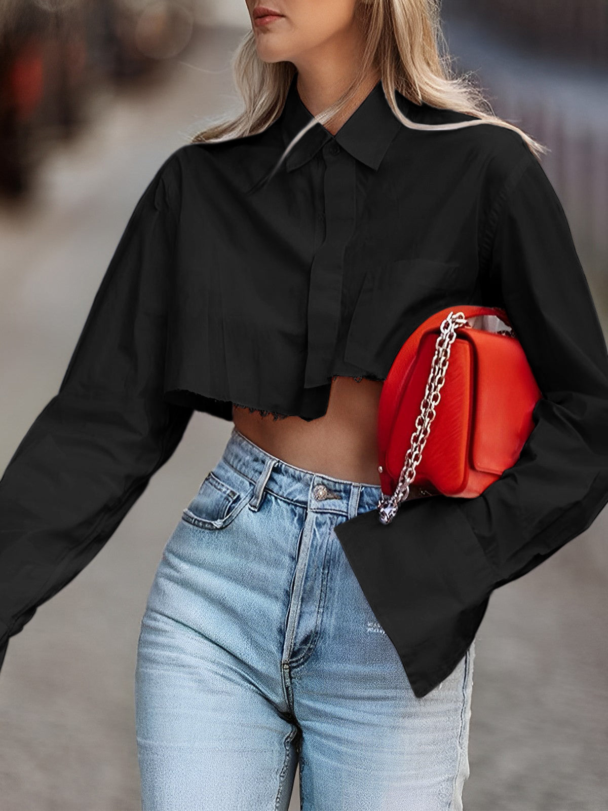 Damenbluse Kurzarm Raw Cut Modern Trendy