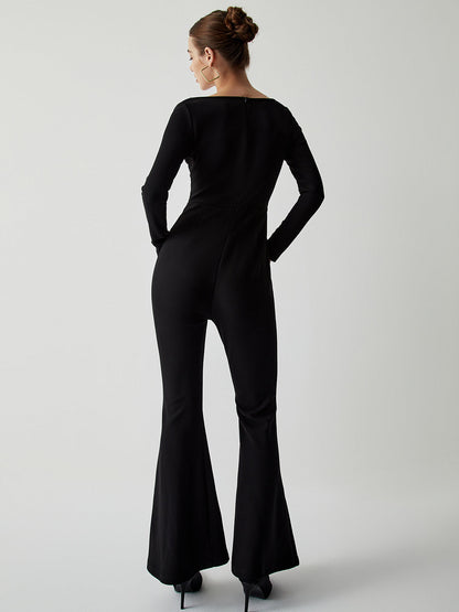 Damenschwarz Jumpsuit Komfortable Frauenhose Elegant
