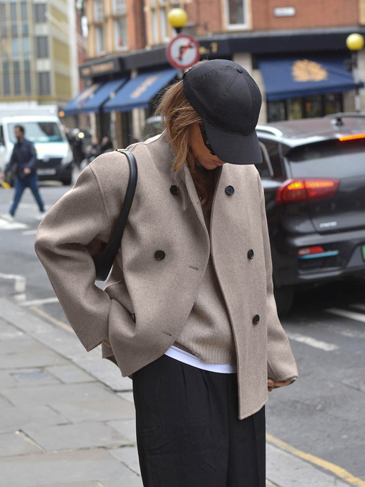 Damenjacke Beige Kurz Stehkragen Wolljacke Damen - BerlinGlamour