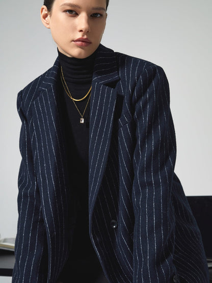 Blazer Damen Marineblau Klassisch Nadelstreifen