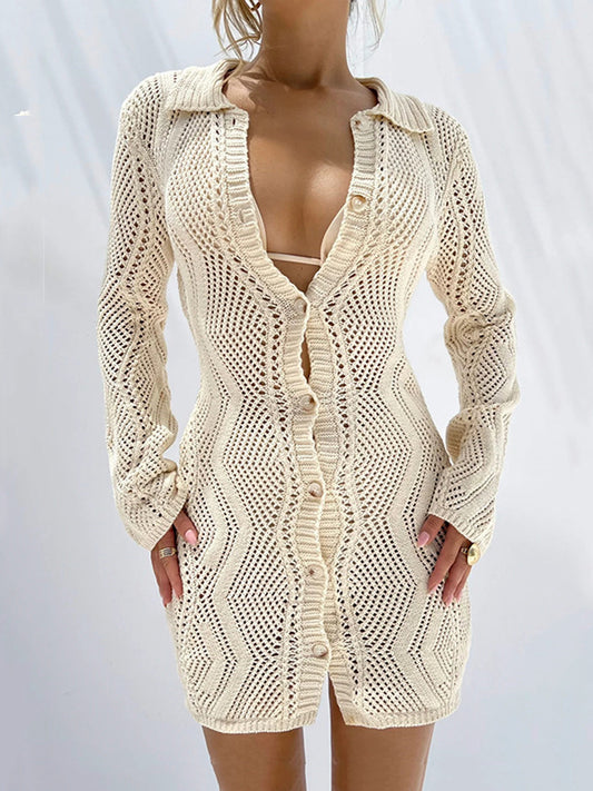 Häkelkleid Strandkleid Crème Farbe Mit Knöpfen - BerlinGlamour