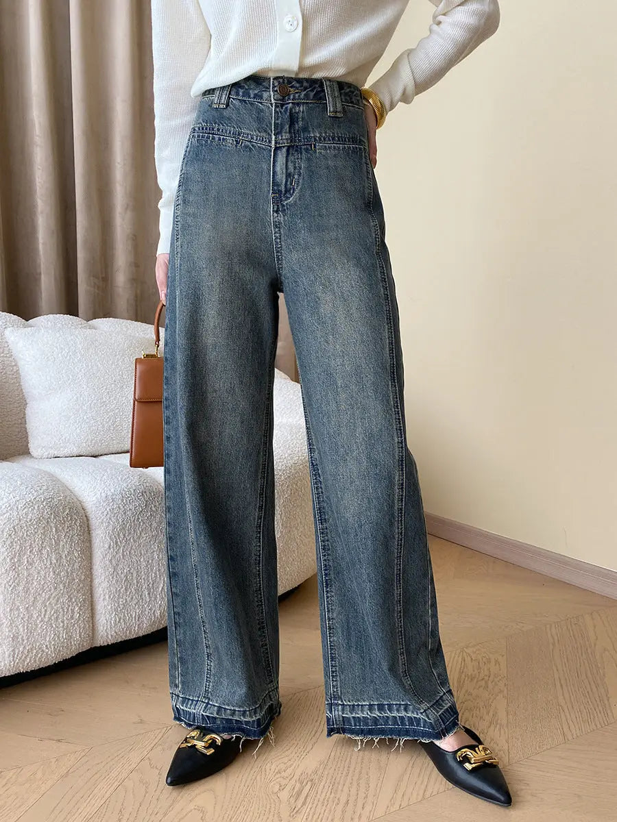 Weite Damen Jeans Vintage Denim mit Knöpfen - BerlinGlamour