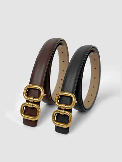 Eleganter Leder Gürtel mit Doppelschnalle Schwarz